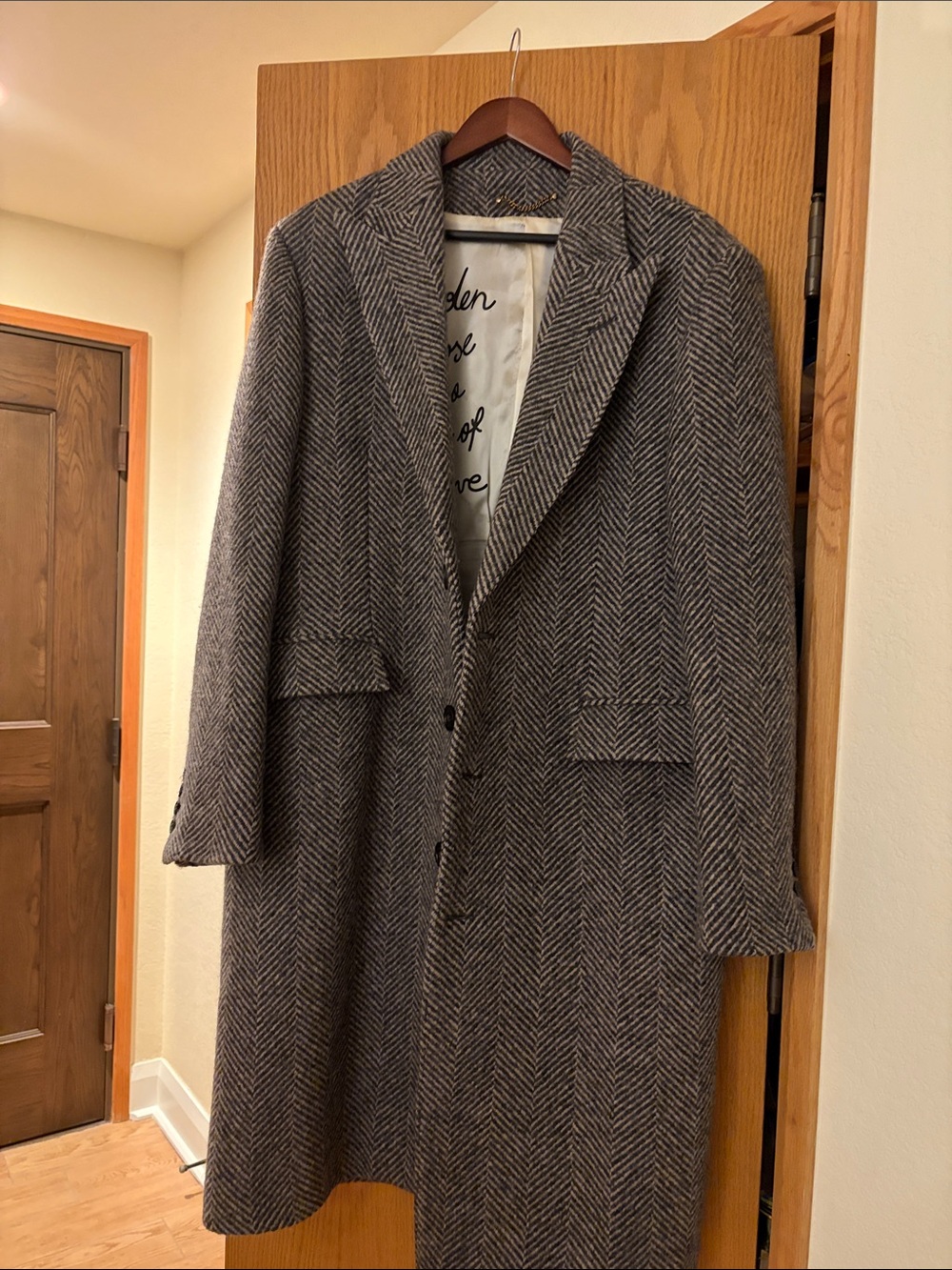 Golden Goose Gray Herringbone Wool Pea Coat